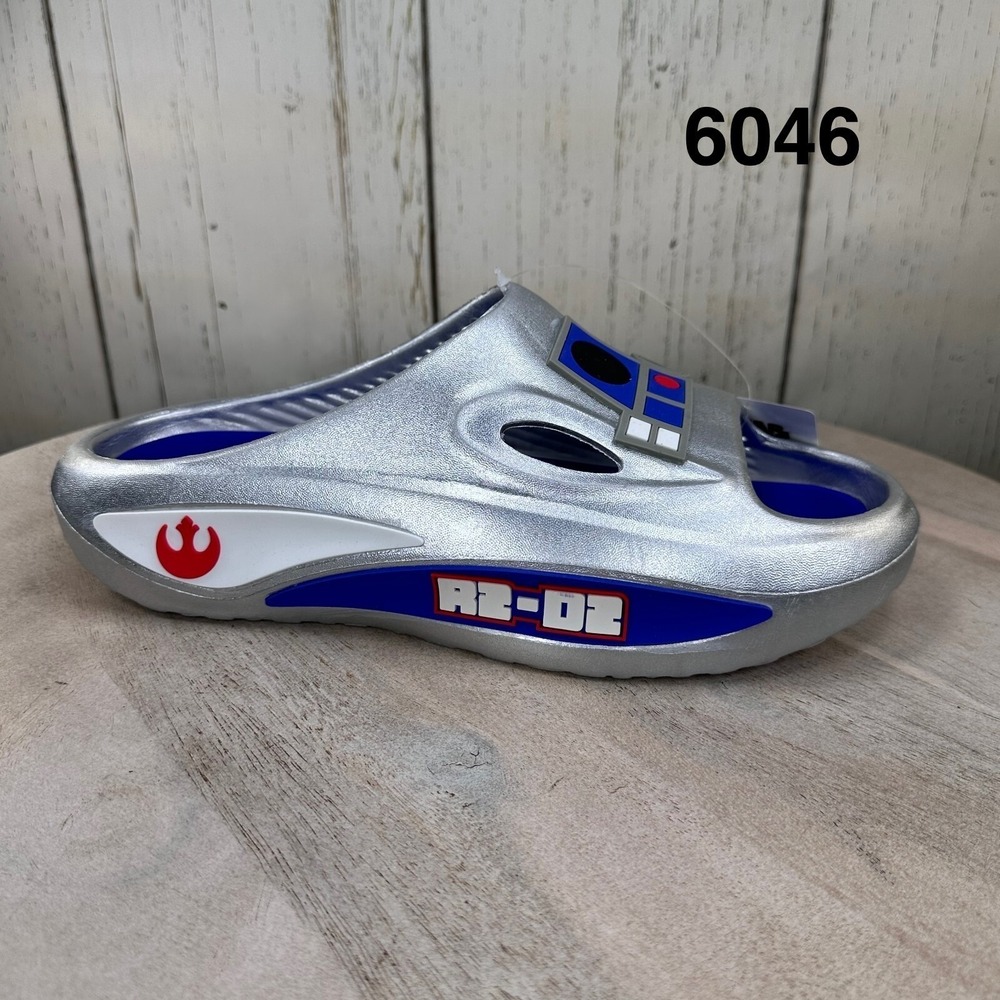 Disney Star Wars R2-D2 Mens Silver Novelty Sport Slides Sandals Size 9 New